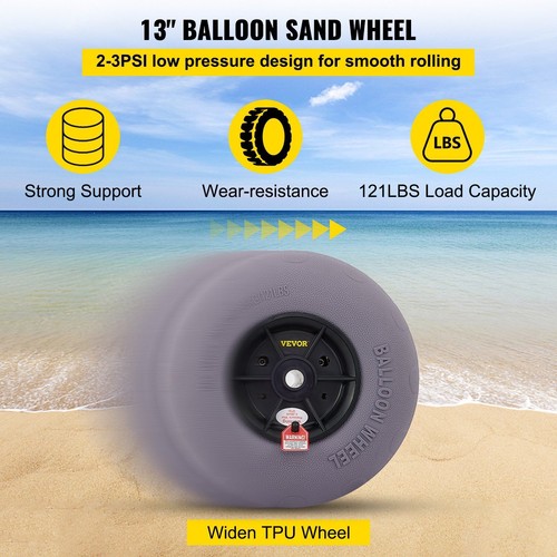 Beach Balloon Wheels, 13" Replacement Sand Tires, TPU Cart Tires for Kayak Dolly - Picture 4 of 11