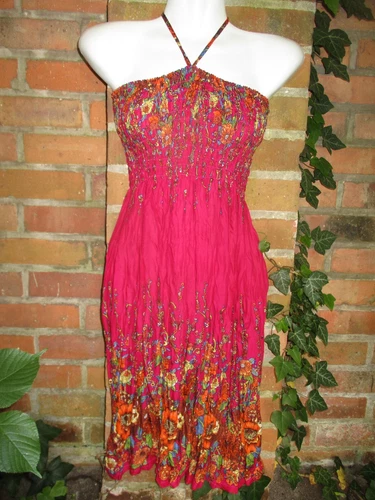 Dress beach dress sundress skirt summer skirt free hippie pink flowers ethno
