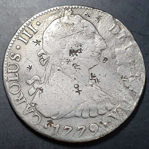 Mexico Spanish Colonial 8 Reales Carolus III 1779 Chinese Chopmark Mo FF