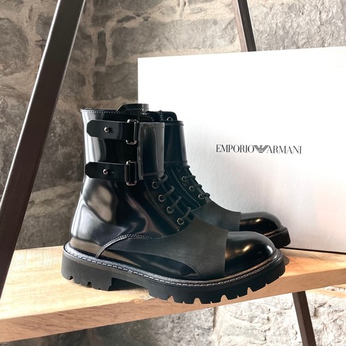 Emporio Armani Black Patent Leather Combat Boots - 41 IT - 8 US
