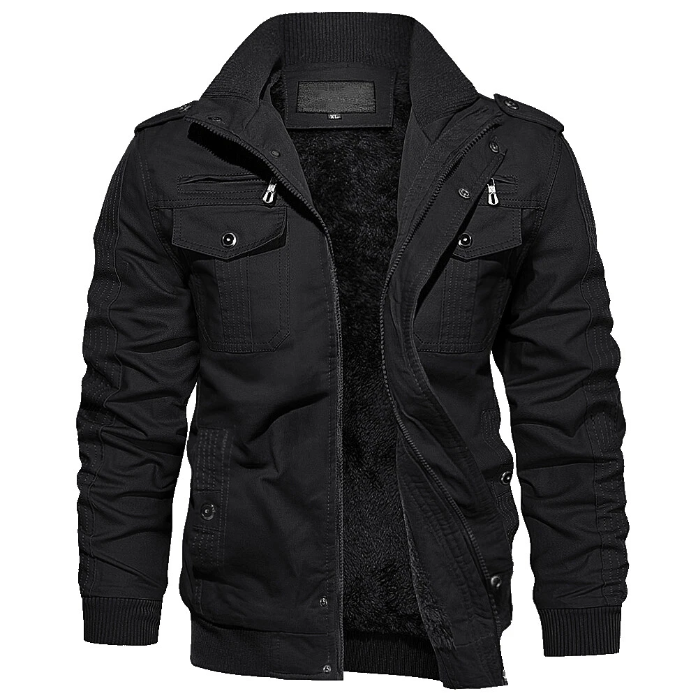 Men's Winter Thermal Fleece Lined Bomber Jacket Outdoor Hiking Casual Work Coats image 8