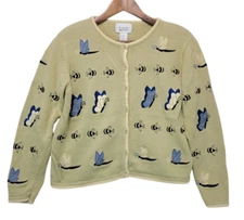 Christopher & Banks Y2K Cardigan Sweater Womens M Butterflies Bees Embroidered