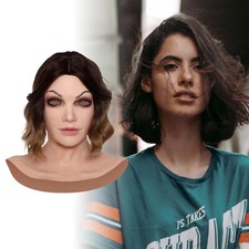 Realistic Silicone Female Mask Headwear Face Masks Disguise Crossdresser Cosplay