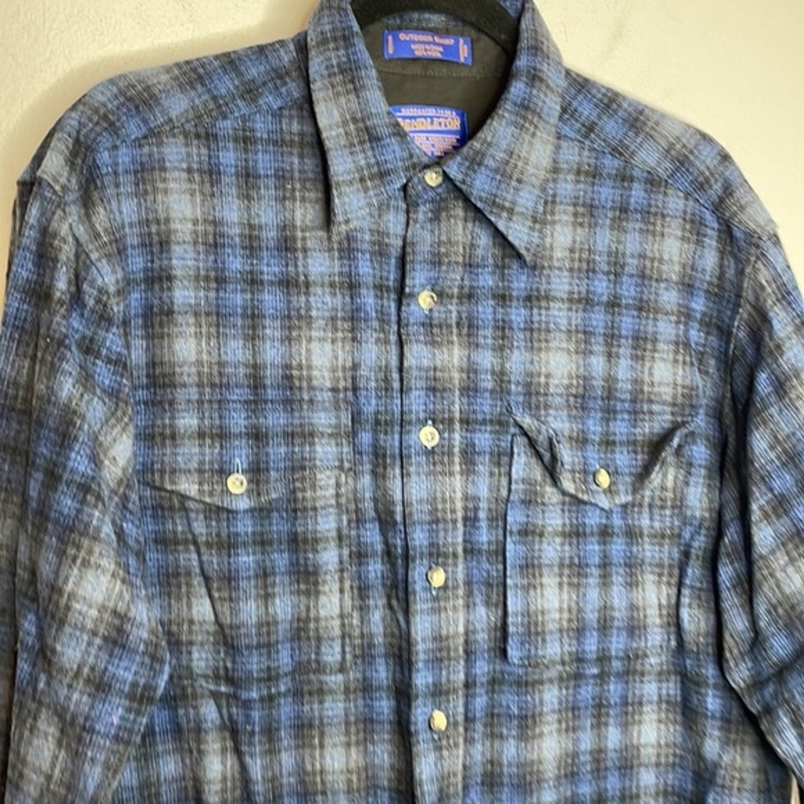 Pendleton Wool Button Down Outdoor Shirt Blue Pla… - image 2
