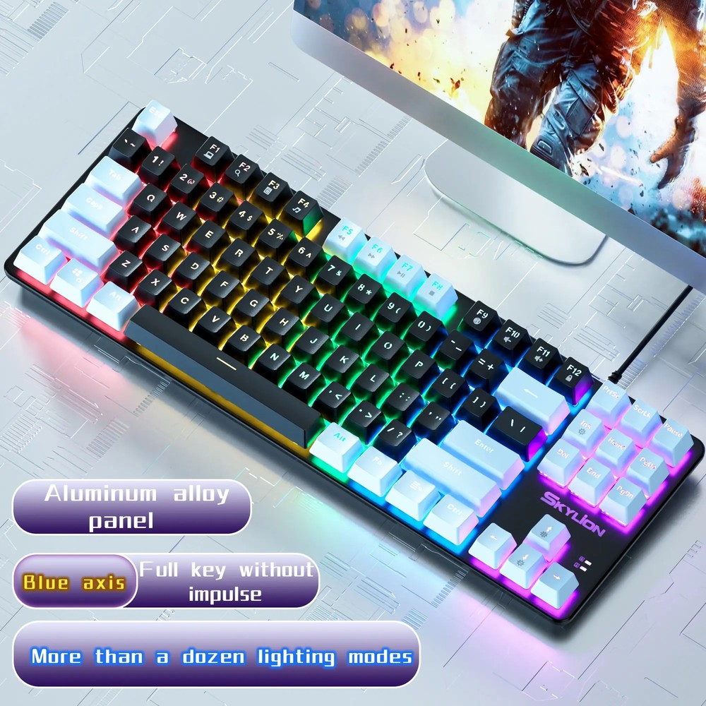 Wired Mechanical Keyboard with Lighting for Gaming Office Windows iOS Systems