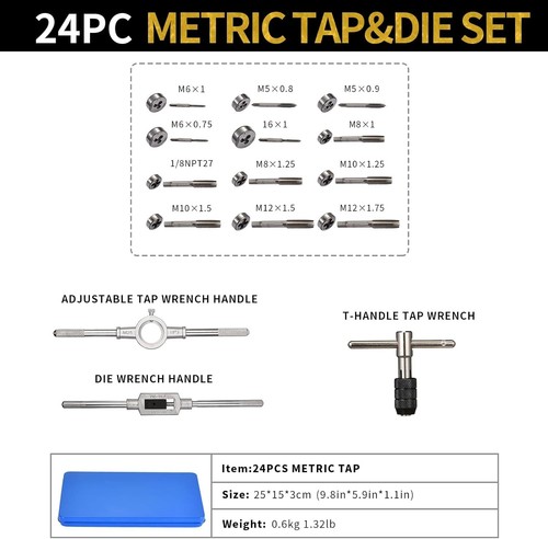 24pc Tap and Die Set Thread Repair Tool Kits Die set Tap Set Screw Repair Thread - Picture 9 of 12
