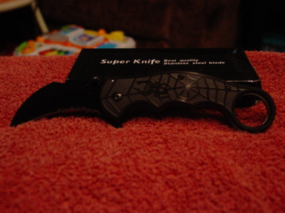 SPRING ASSISTED SPIDER POCKET KNIFE WITH BELT CLIP ( BLACK )