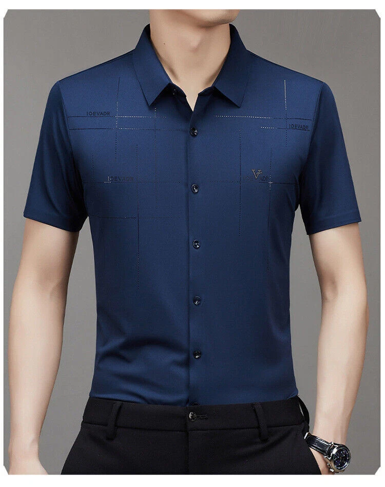 Men Anti-Wrinkle Ice Silk Quick-Drying Short Sleeve Stretch Business Work Shirt Men Anti-Wrinkle Ice Silk Quick-Drying Short Sleeve Stretch Business Work Shirt