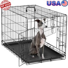 36 Inch Dog Crate Double Door Folding Metal Kennel W/ Divider Leak-Proof Tray US