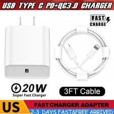 PD Fast Wall Charger Usb-C 3FT charging Cord For iPhone Apple 14 13 12 11 X XR 8