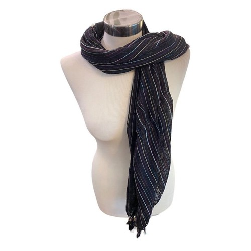 Black Lightweight Metallic Summer Scarf Fringed 58" x 24" - Picture 5 of 13