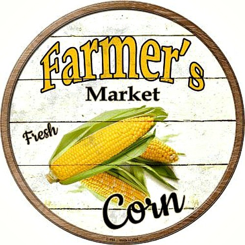 Farmers Market Fresh Corn 12" Round Metal Sign Rustic Retro Kitchen Wall Decor - Picture 1 of 2