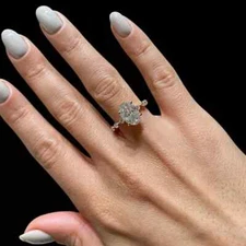  3.40 Ct Oval Lab Grown Diamond Engagement Ring 14k White Gold Women