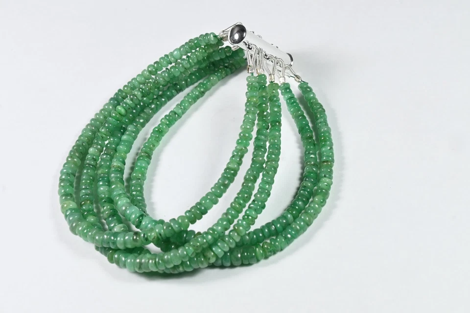Pulseras con cuentas de piedras preciosas rondelle lisas esmeralda verde natural de 5 capas 8"" Foto 3 de 4