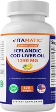 Vitamatic Icelandic Cod Liver Oil 1250mg 120 Softgels (Lemon Flavor)