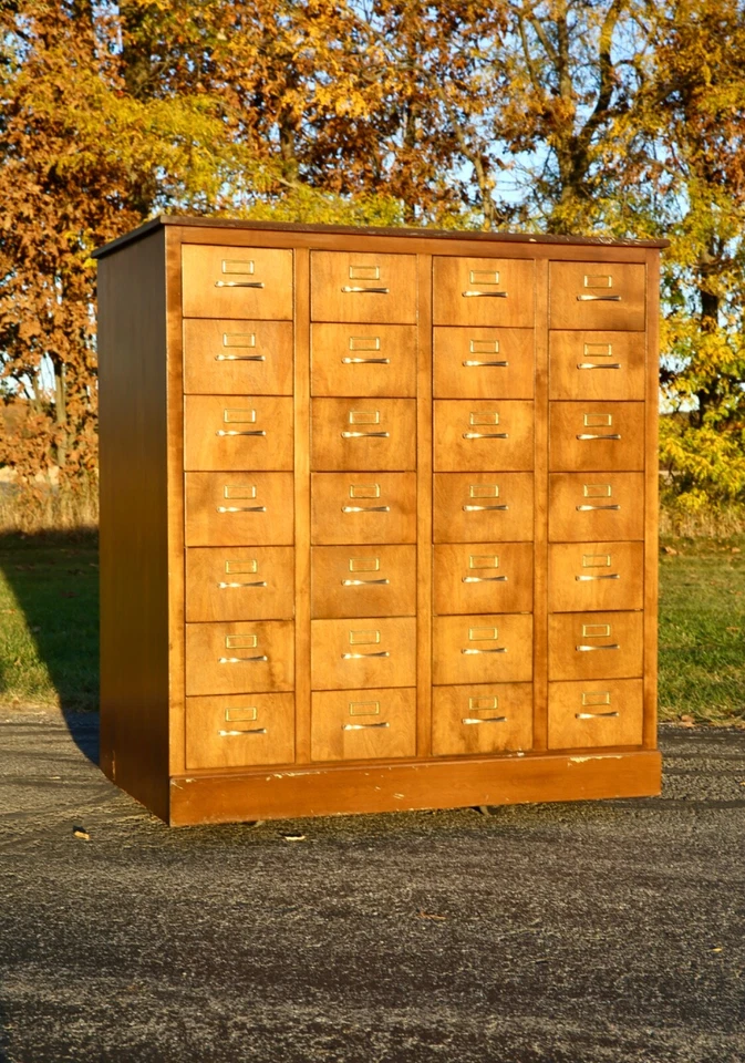 Vintage card catalog Apothecary Drawer wood file Cabinet antique ledger holder Foto 3 de 4
