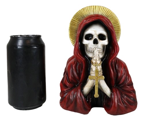 Tag der Toten Gothic rot Santa Muerte mit Gold Heiligenschein Rosenkranz Kreuz Buchstützen Set - Bild 8 von 9