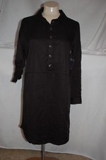 Womens BLACK L/S SHIRT DRESS Loose Fit BUTTON DOWN FRONT Pockets XXL / 20