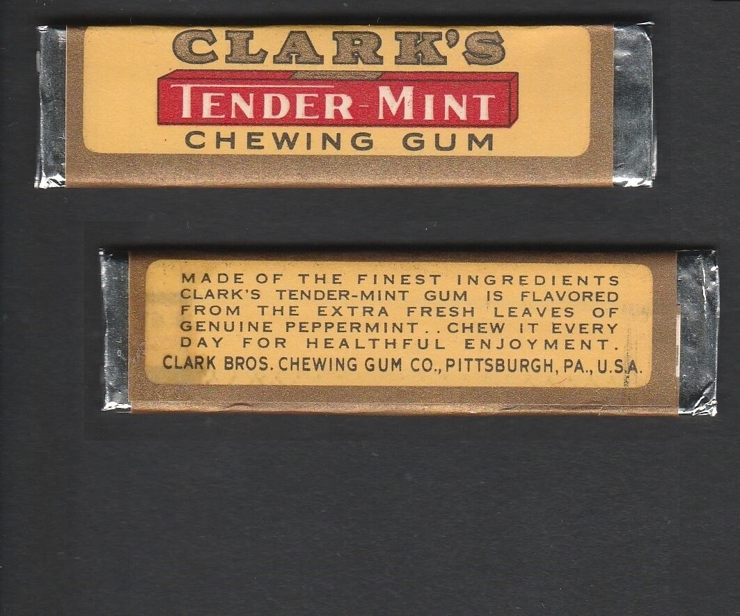 Advertising chewing GUM STICK with wrapper label CLARK CLARKS Pittsburgh 1938