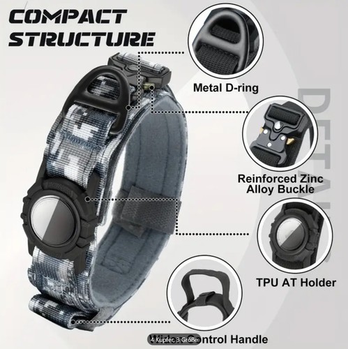 Collar para perro con soporte Airtag collar XL macizo GPS Apple camuflaje caqui - Imagen 4 de 6