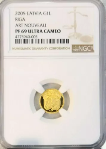 2013 LATVIA GOLD 1 LATS RIGA ART NOUVEAU NGC PF 69 ULTRA CAMEO SCARCE COIN