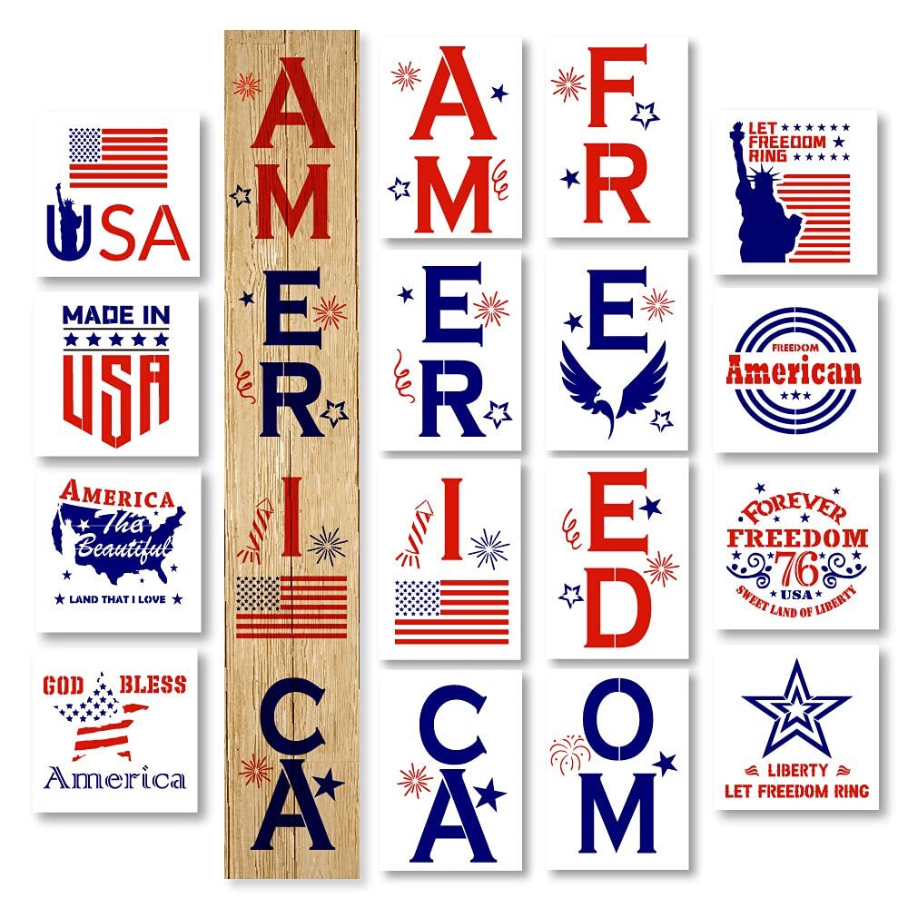 16 PCS 4th of July Patriotic Plastic Stencils for Painting on Wood - American... | eBay 16-pcs-4th-of-july-patriotic-plastic-stencils-for-painting-on-wood-american-ebay
