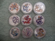 2024 Australian Silver Lunar DRAGON Series III Colorized 1/2 oz (9 coin set)