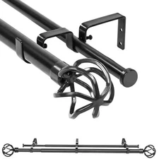 1" Twisted Ball Finials Adjustable Double Drapery Curtain Rod Set, 28"-120"