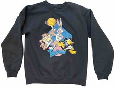 SPACE JAM 90s Black Crewneck Sweatshirt Medium LOONEY TUNES Super Soft Classic 