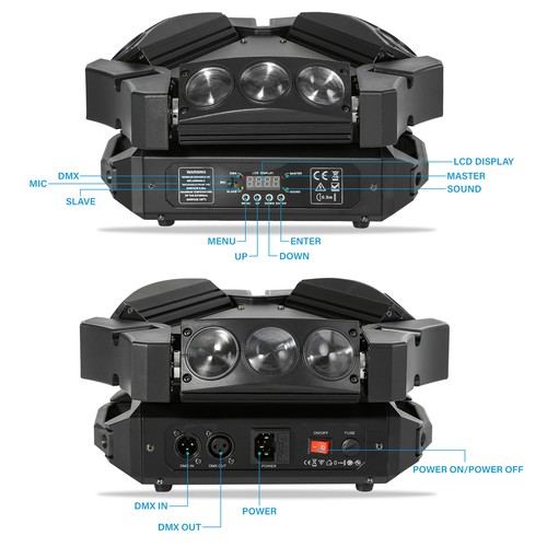 60W Spider Moving Head Light 9 RGB LED DMX DJ Stage Party Moving Beam Lighting - Picture 5 of 10