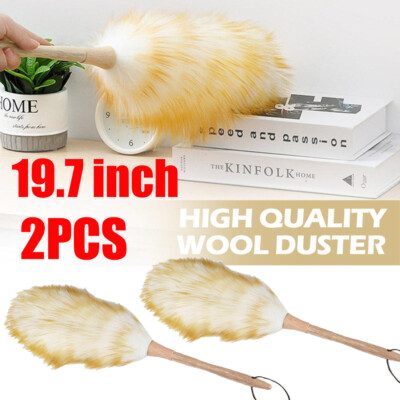 #ad 2PCS Household Wool Lambswool Feather Brush Duster Dust Cleaning Wood Handle $16.45