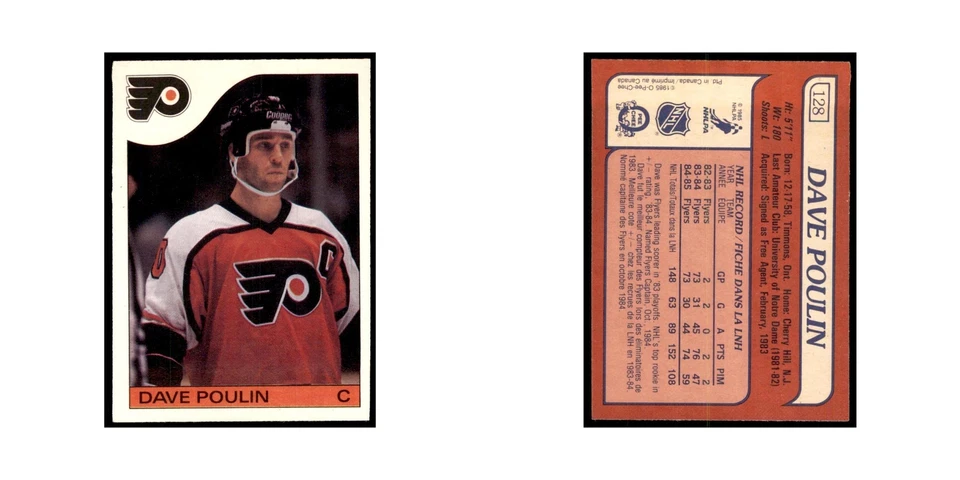 Dave Poulin 1985 O-Pee-Chee #128 Philadelphia Flyers Hockey Card NM - Image 3 of 3