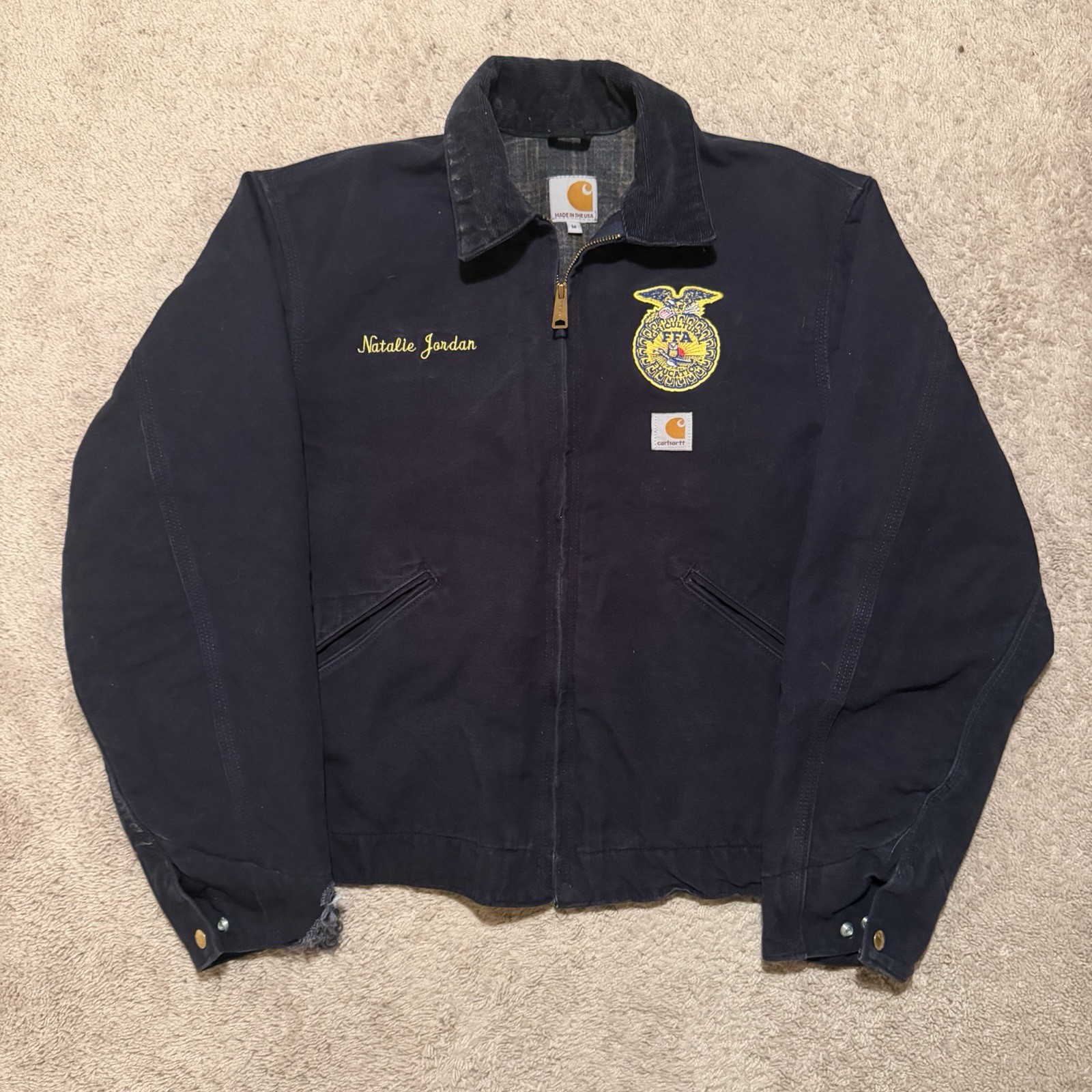 Carhartt FFA Detroit Jacket 101209403 Navy Blue Made In USA Blanket Lined Mens M