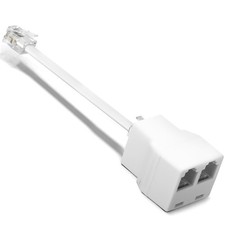 Phone Jack Splitter Adapter, 2 Way RJ11 6P4C Cable, 5-Inch, White, 1 Pack