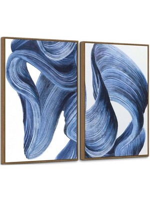 Blue Abstract Wall Art Set of 2- Framed Twist Stroke Minimalist Graffiti on W...