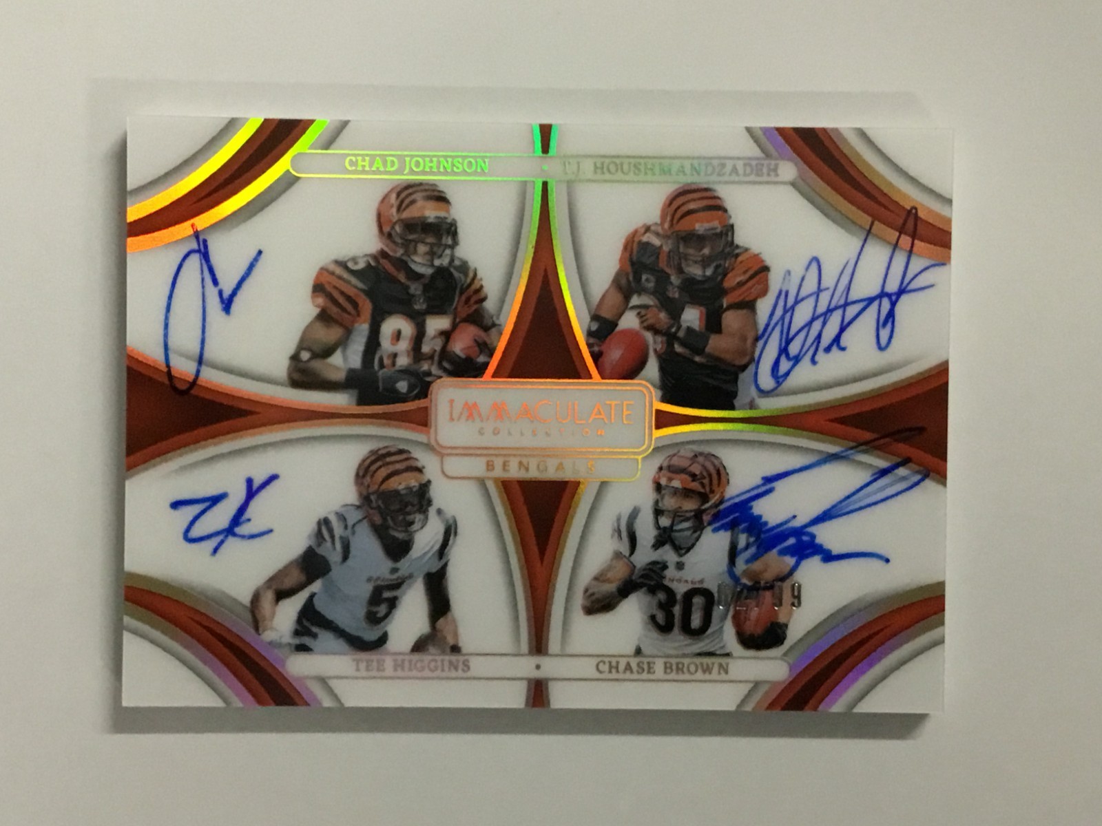 '24 Immaculate Chad Johnson/Tee Higgins/Houshmandzadeh/Chase Brown Quad Auto /99