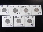 7 Circulated F Buffalo Nickels 1925,1926,1928,1929,1930,1936,1937