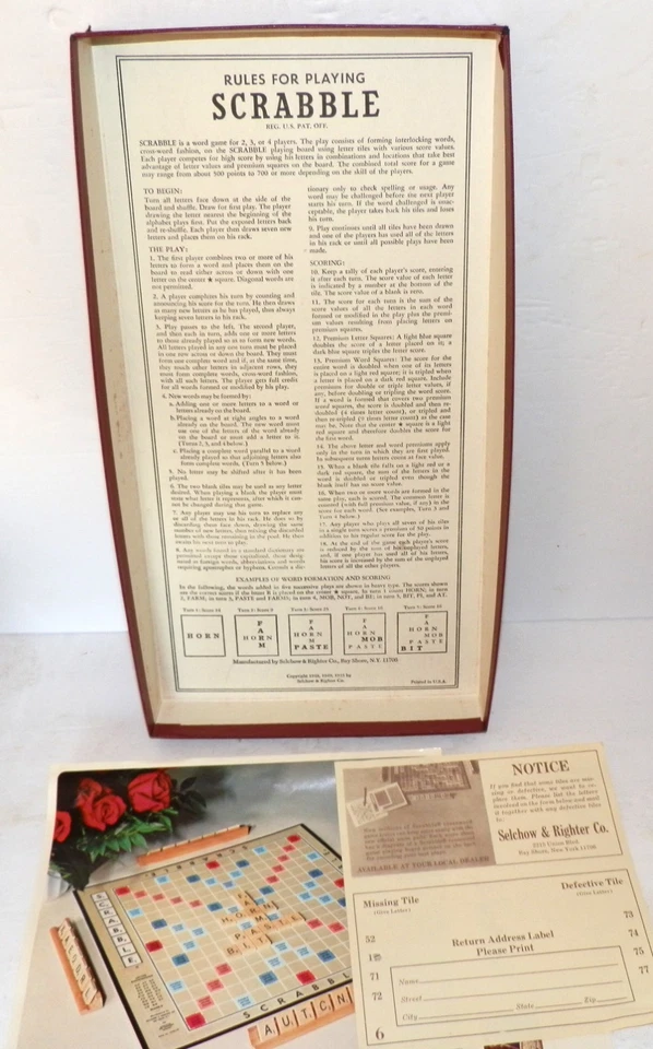 Vintage 1953 Scrabble Board Game 100% Complete 100 Tiles Selchow & Righter USA - Image 3 of 4