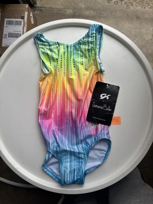 SIMONE BILES GK ELITE CM Gymnastics Leotard NEON RAINBOW Tie-Dye STARBURST