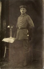 WWI German soldier uniform standing portrait with sword? ~1917 RPPC real photo