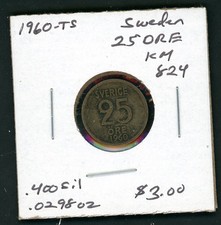 SWEDEN 1960-TS 25 ORE SILVER COIN - KM# 824 - AS SHOWN