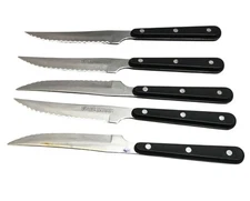 Lot/5 J A Henckels International Eversharp Steak Knives Stainless Serrated Blade