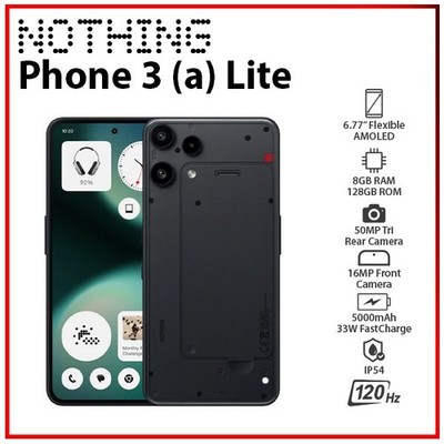 Nothing Phone 3(a) Lite BLACK 8GB+128GB Dual SIM Unlocked Android Mobile Phone