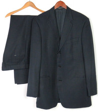 HUGO BOSS Wool/Poly Black Suit 3 Button 42L Jacket  36 X 33 Pleated Pants