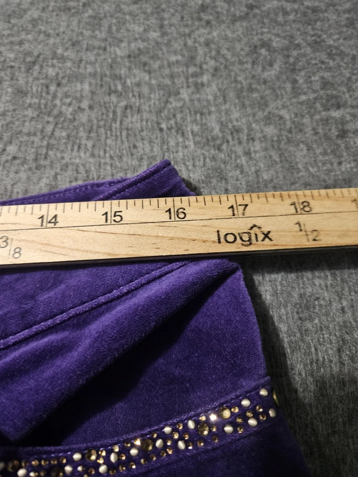 Pantalones al tobillo de terciopelo Chico's para mujer 1,5 púrpura tiro medio lentejuelas elásticas Foto 3 de 4