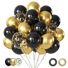 Black and Gold Balloons, 50PCS 12 Inch Black and Gold Confetti Black Gold