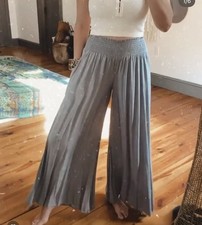 Boho Pants Size M Elastic Waist Wide Leg Pull On Final Touch NWOT