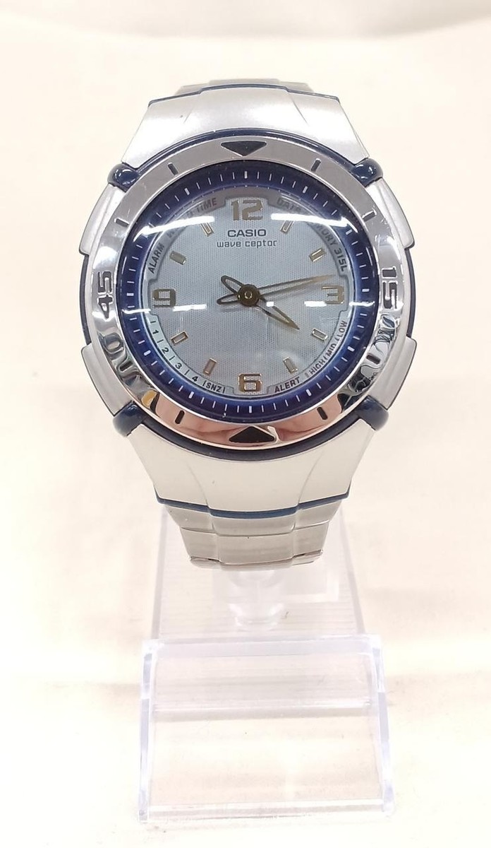 CASIO wave ceptor WVX-100J men Quartz Blue Silver Watch Japan