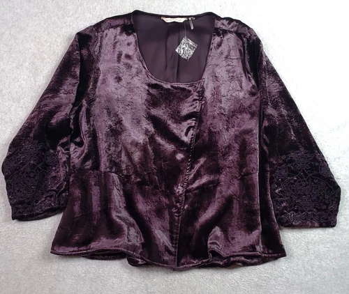 VETEMENTS Giacca Kimono Morbida Dintorni Taglia 1X Viola Velluto Schiacciato Maniche Perline