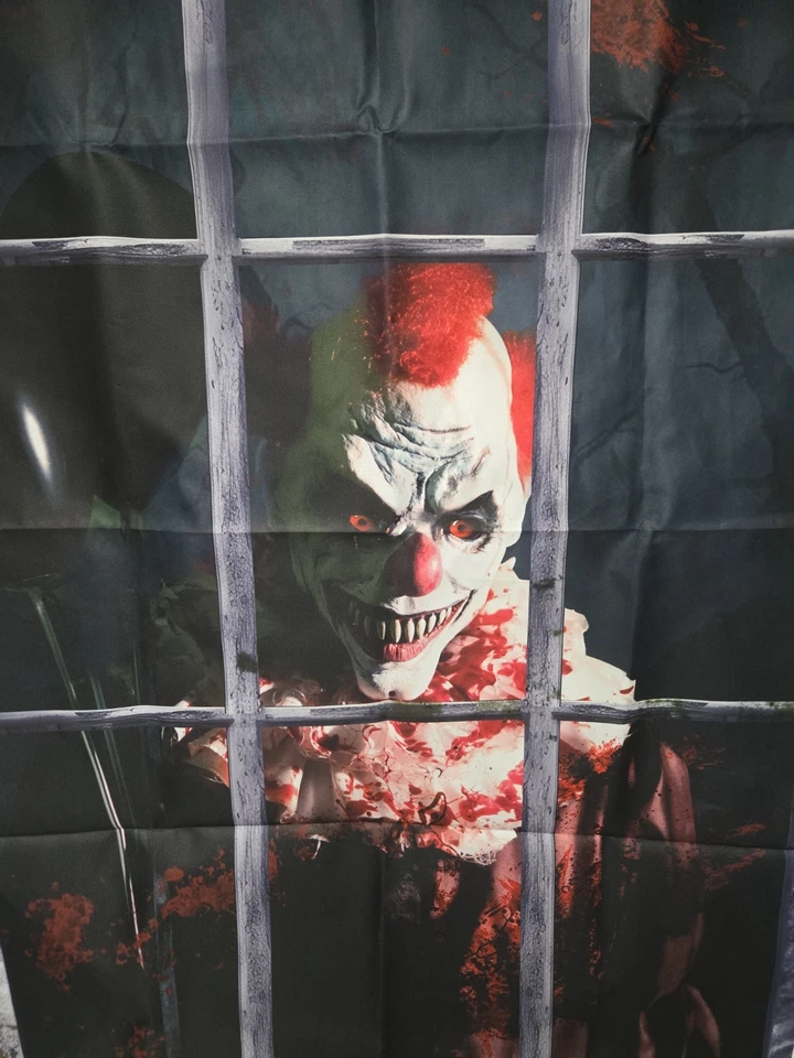 2 Curtain Decorations Halloween Window, Door, Wall Scary Male & Female Clowns - Image 2 of 4